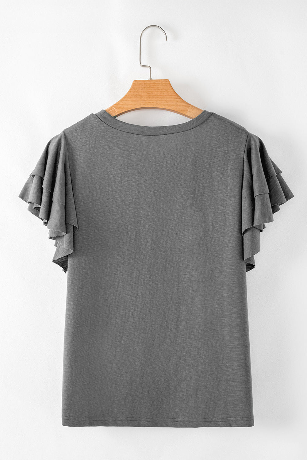 Dark Grey Double Ruffled Short Sleeve Top