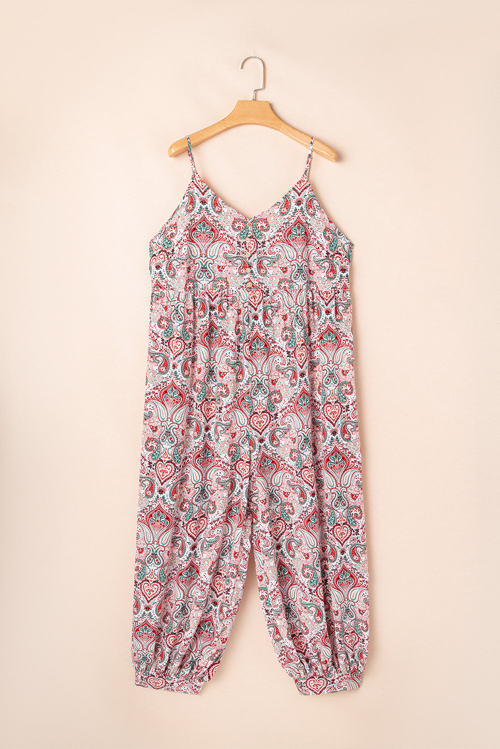 Plus Paisley Print V Neck Jogger Jump Suit