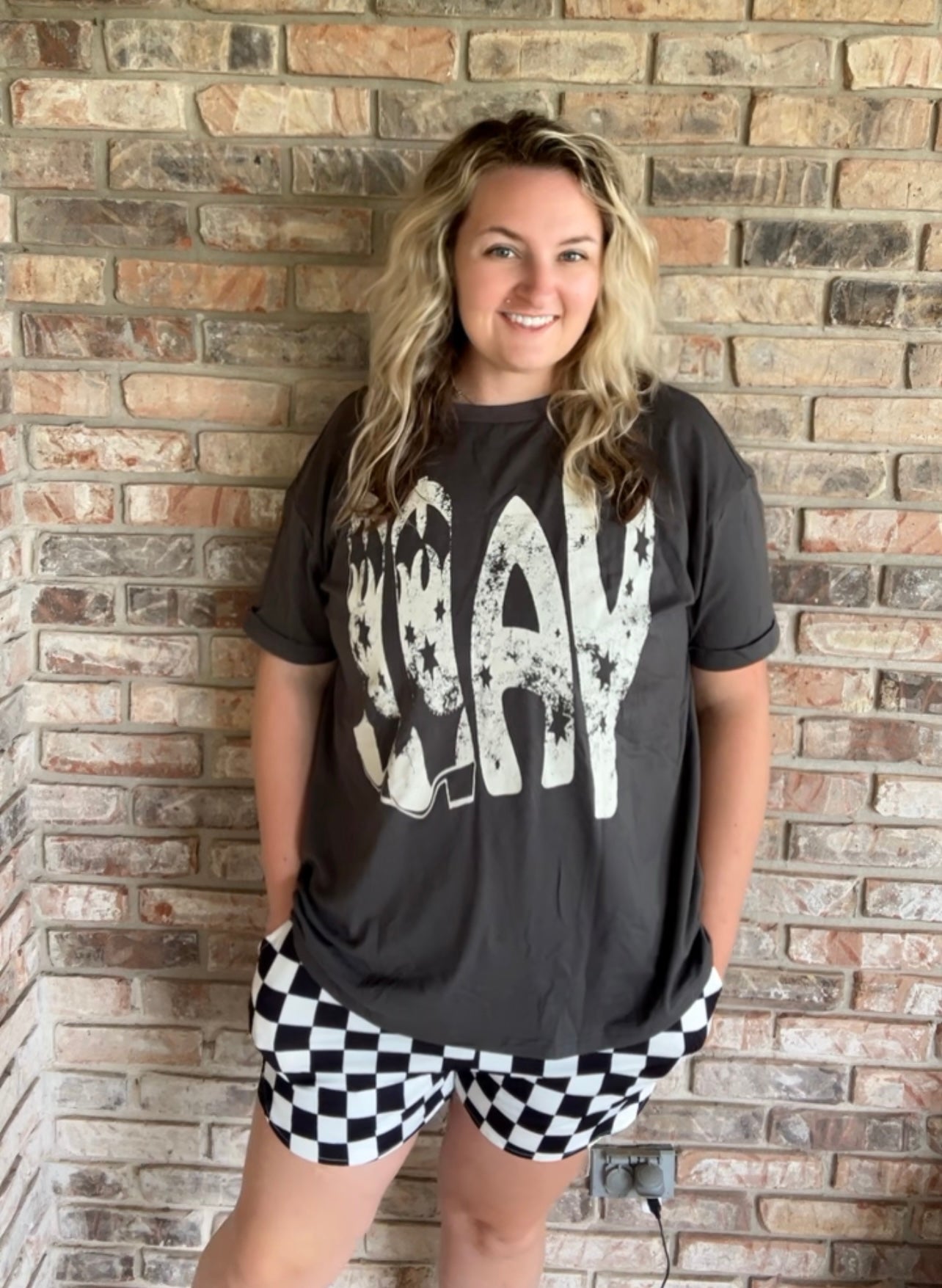 Black Checkered Print Shorts