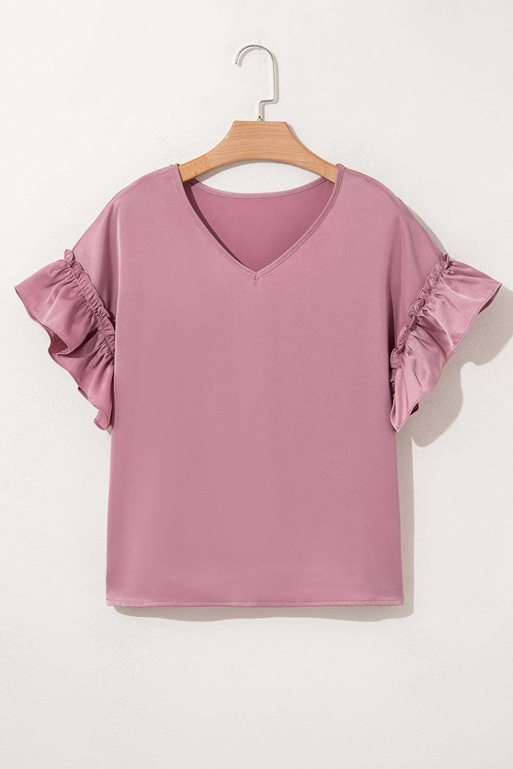 Satin Ruffle Sleeve Top