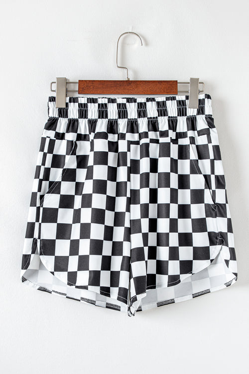 Black Checkered Print Shorts
