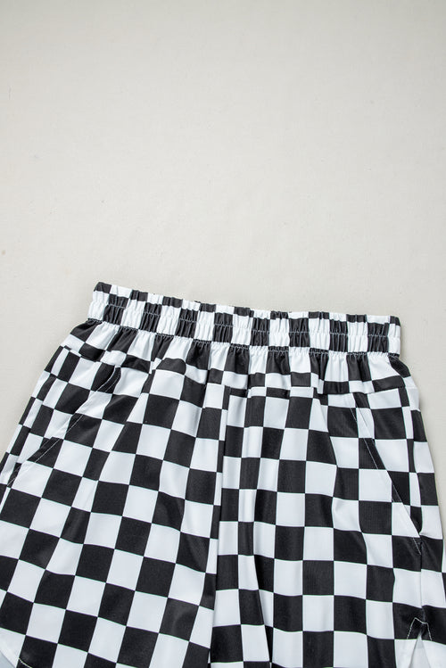 Black Checkered Print Shorts