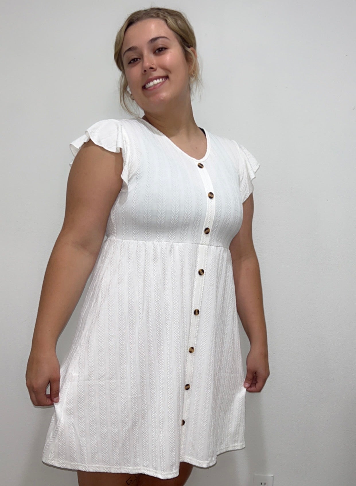V-Neck Button Short Sleeve Dress