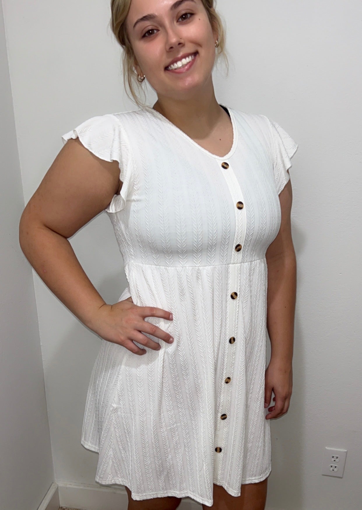 V-Neck Button Short Sleeve Dress